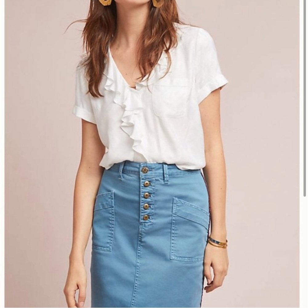 Anthropologie blue pencil skirt with red stripe stitching along the side. Size 0